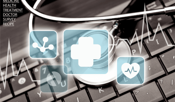 healthcare icons with a keyboard background