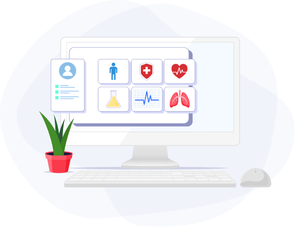 healthcare icons on the computer monitor