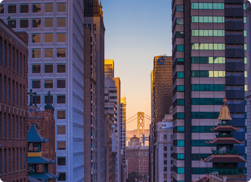 Skyscrapers on the sunset