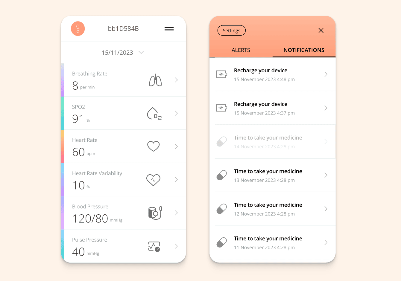 UI of the Remote Patient Monitoring App