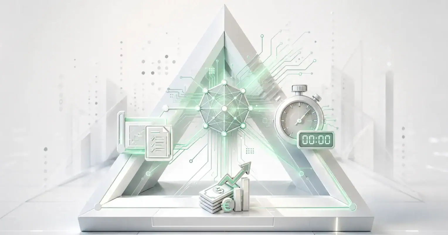 a classic "iron triangle" (Scope, Time, Cost) being disrupted and expanded by AI in AI SDLC for healthcare