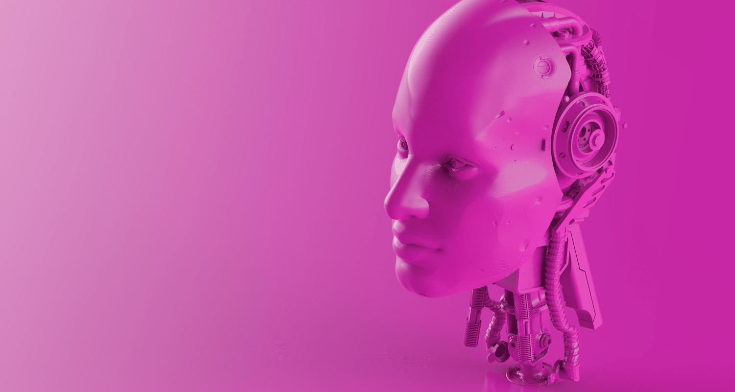 Pink head of a robot with AI