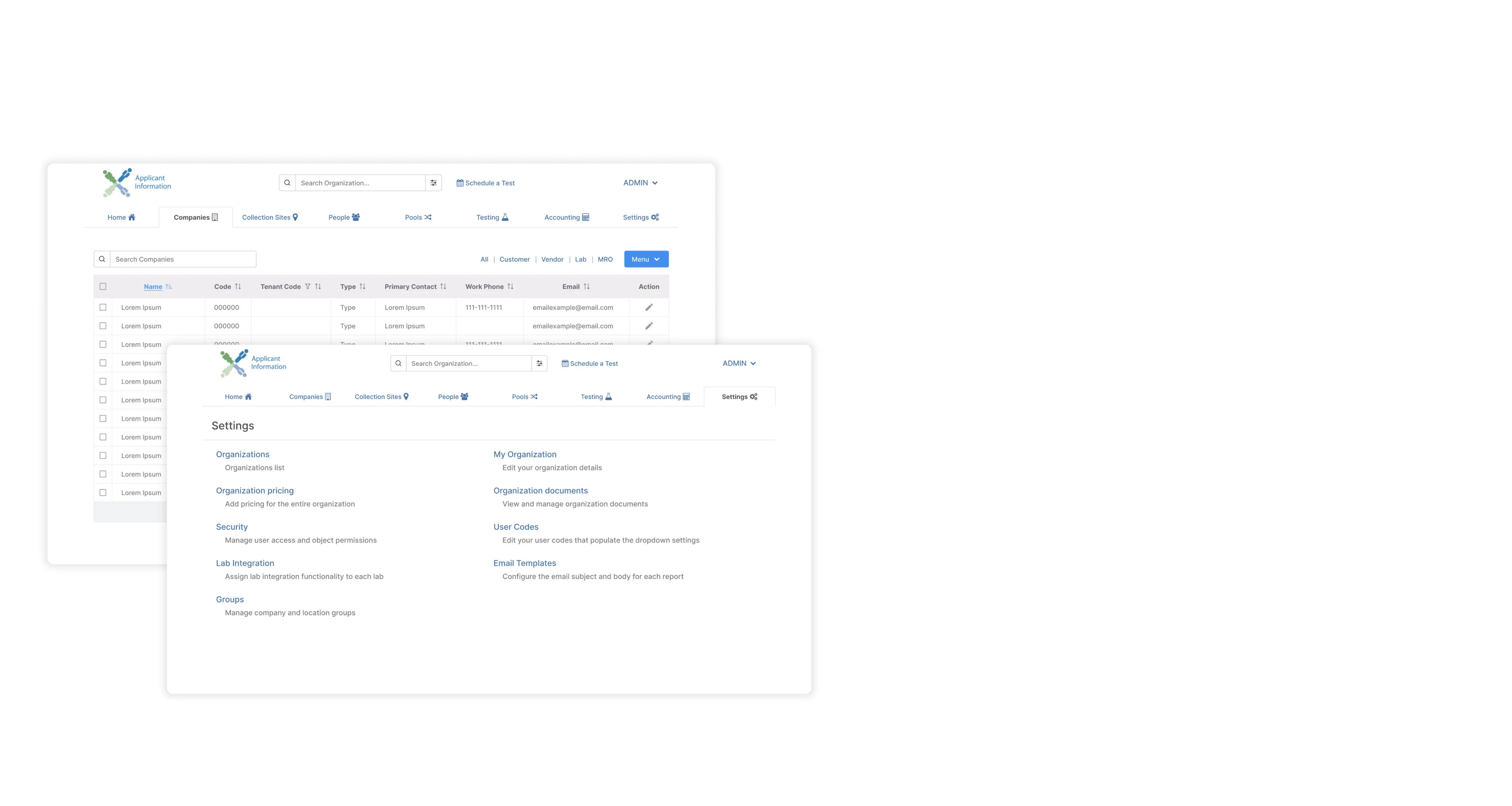 User interface for lab testing platform