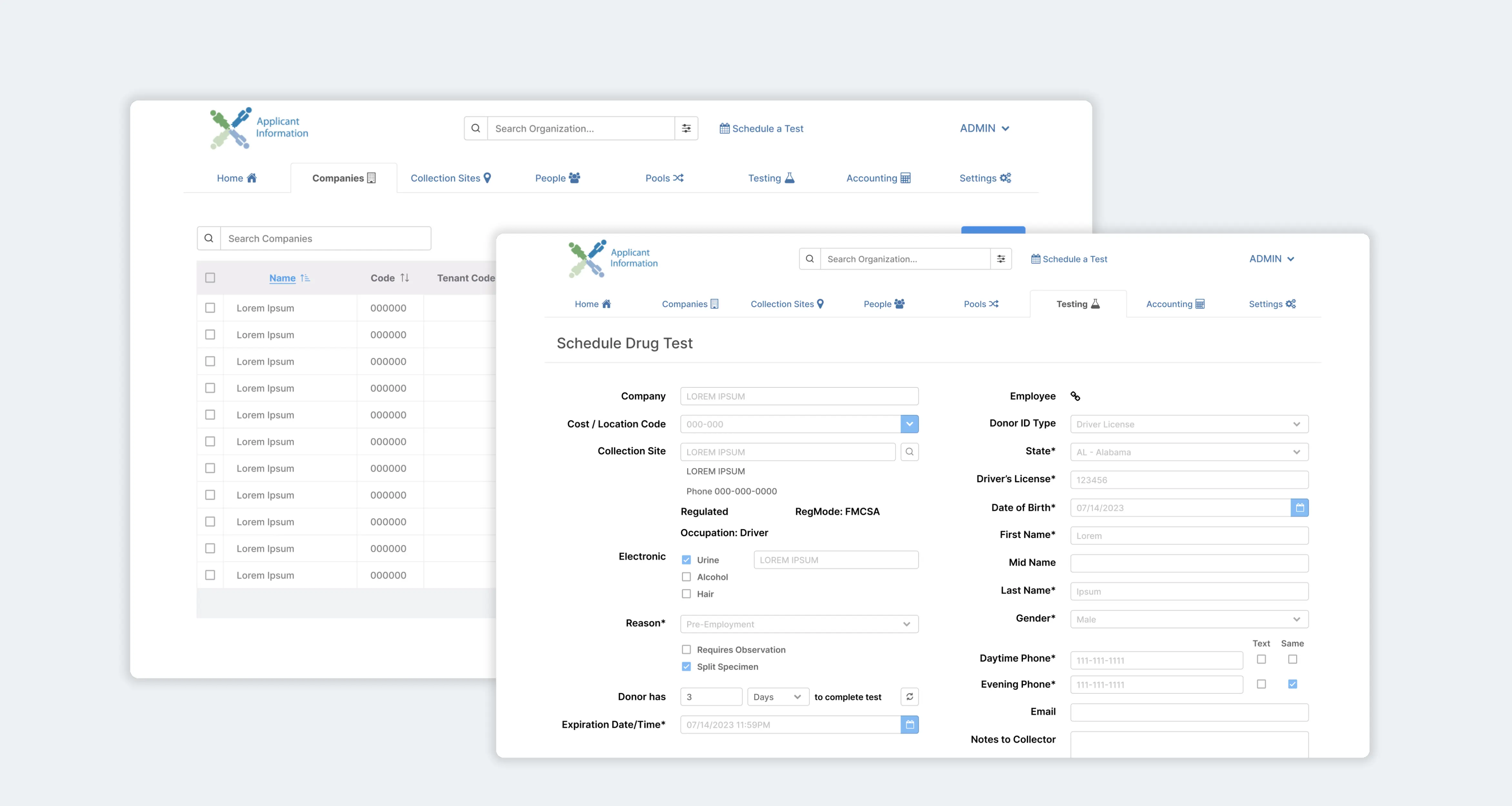 User interface for lab testing platform