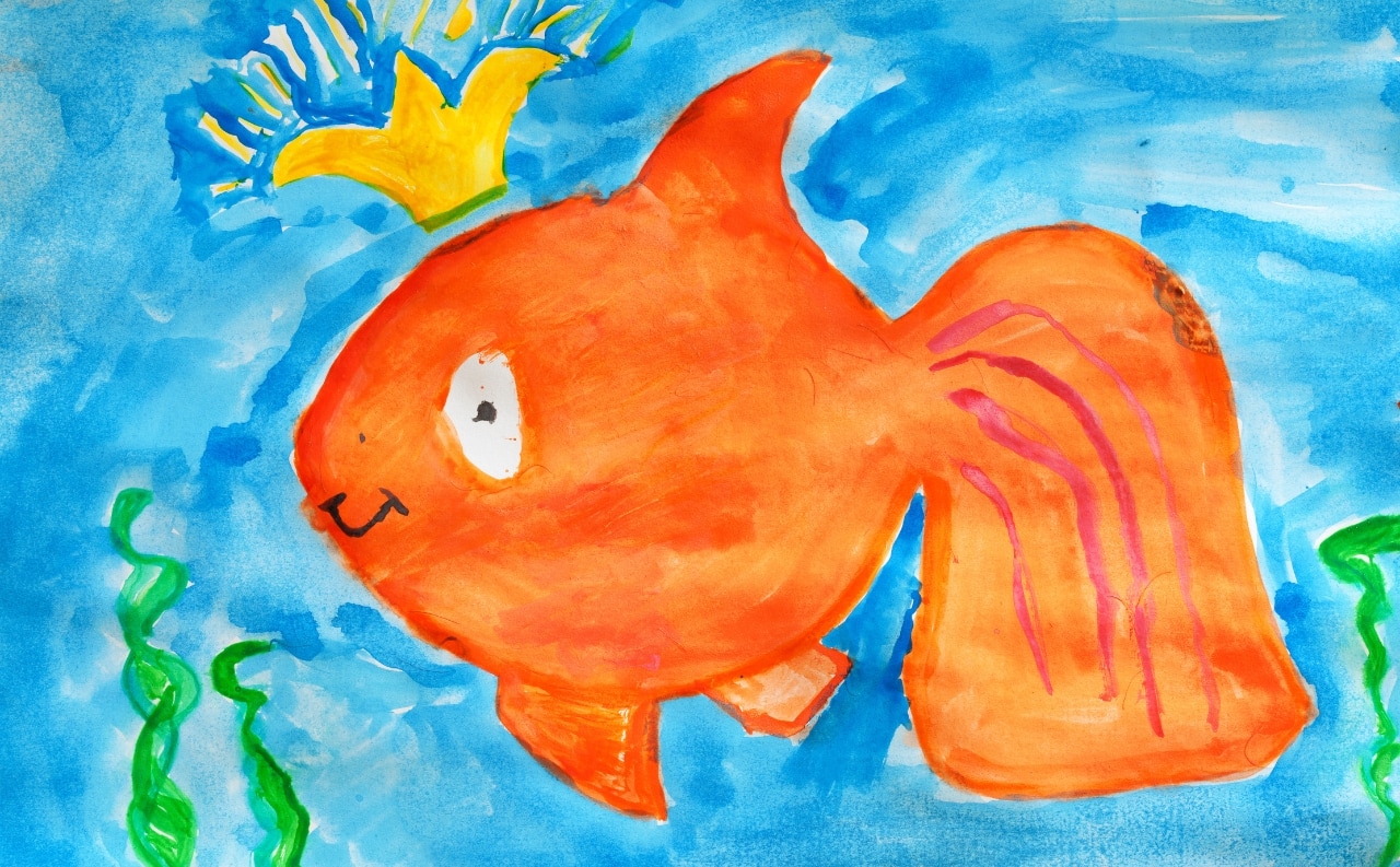 kids drawing of golden fish